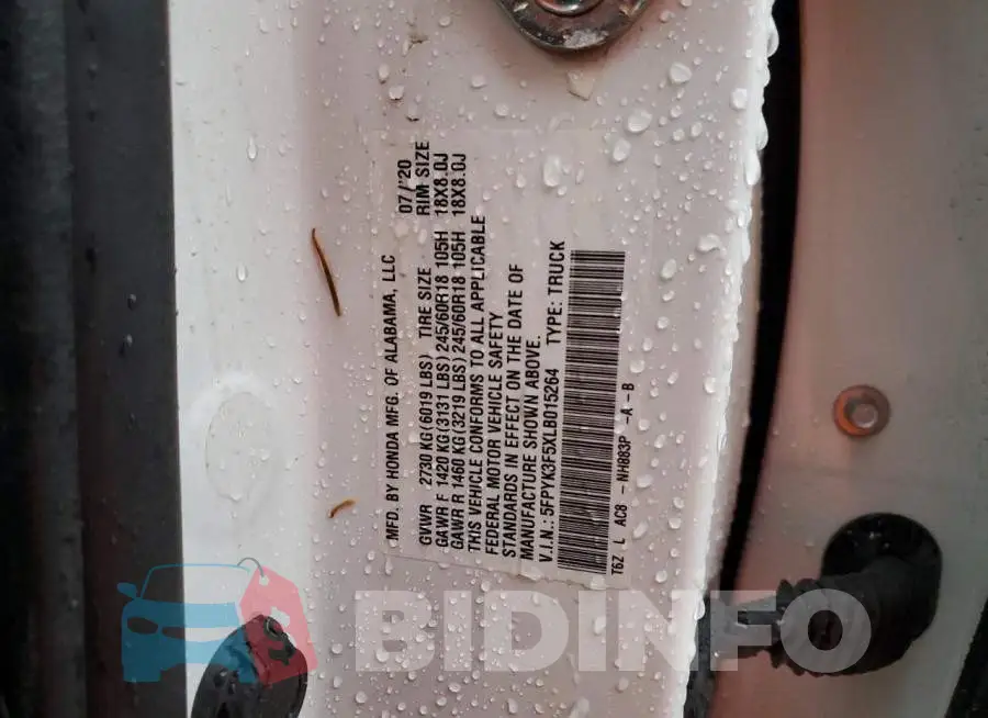 5FPYK3F5XLB015264 Photo# 12