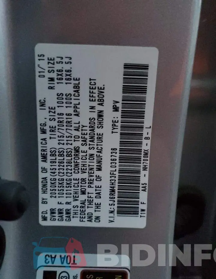 5J6RM4H33FL036736 Photo# 14