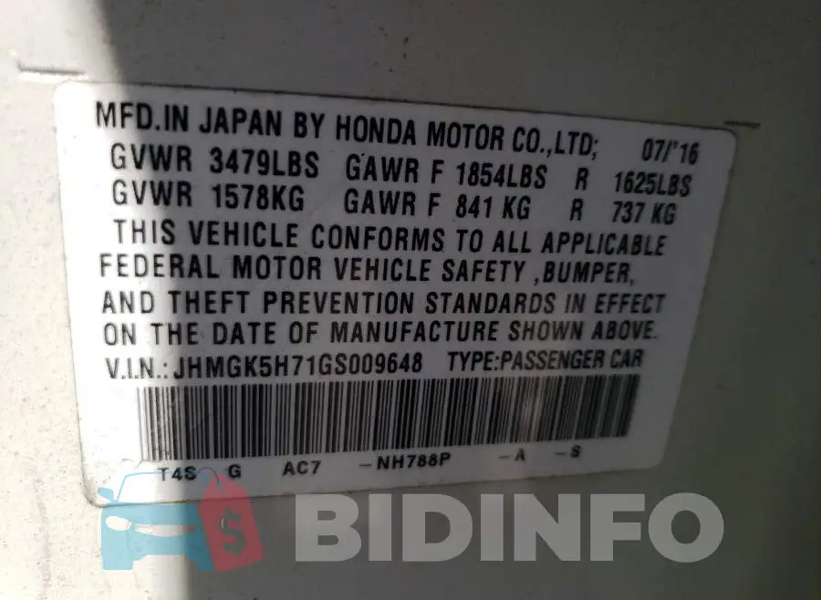 JHMGK5H71GS009648 Photo# 10