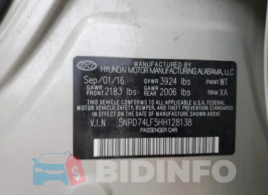 5NPD74LF5HH128138 Photo# 12