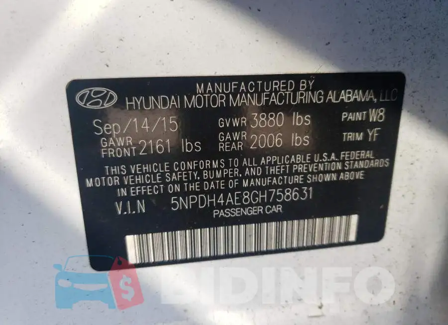 5NPDH4AE8GH758631 Photo# 12