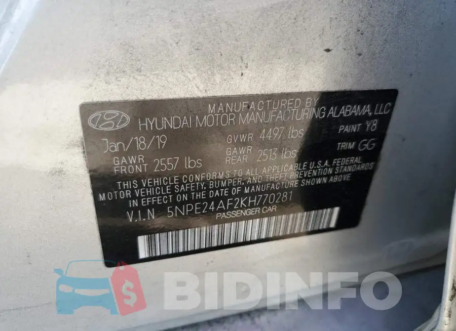 5NPE24AF2KH770281 Photo# 12