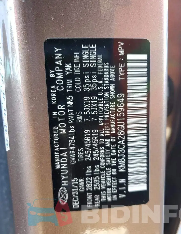 KM8J3CA28GU159649 Photo# 12