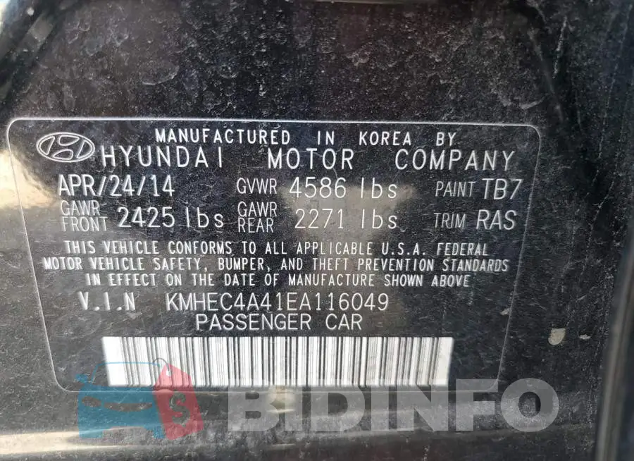KMHEC4A41EA116049 Photo# 12
