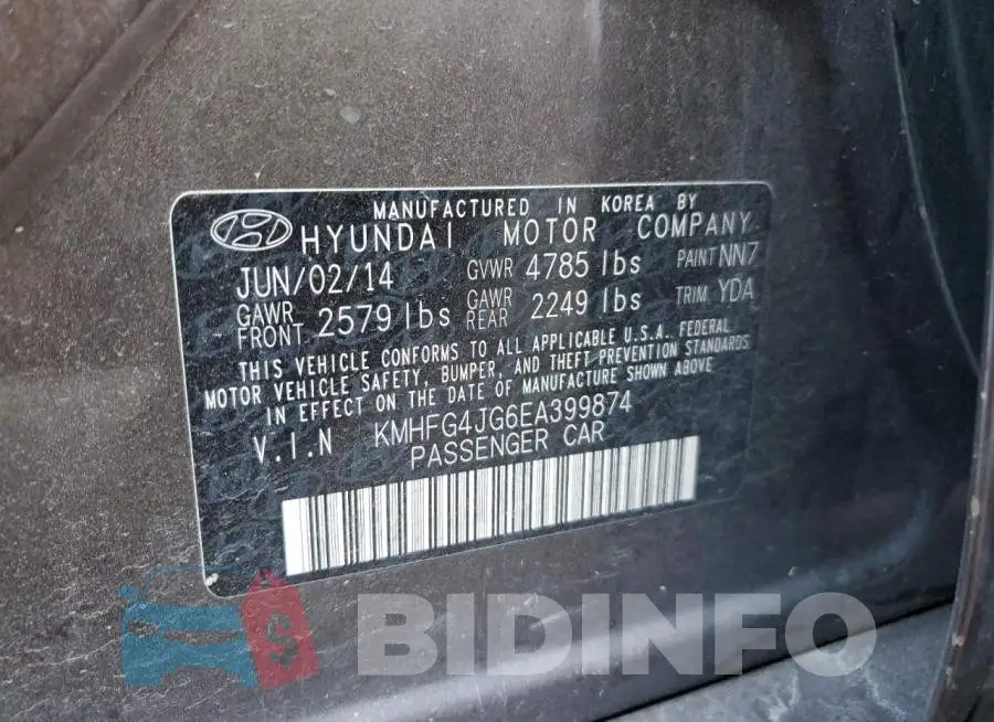 KMHFG4JG6EA399874 Photo# 10