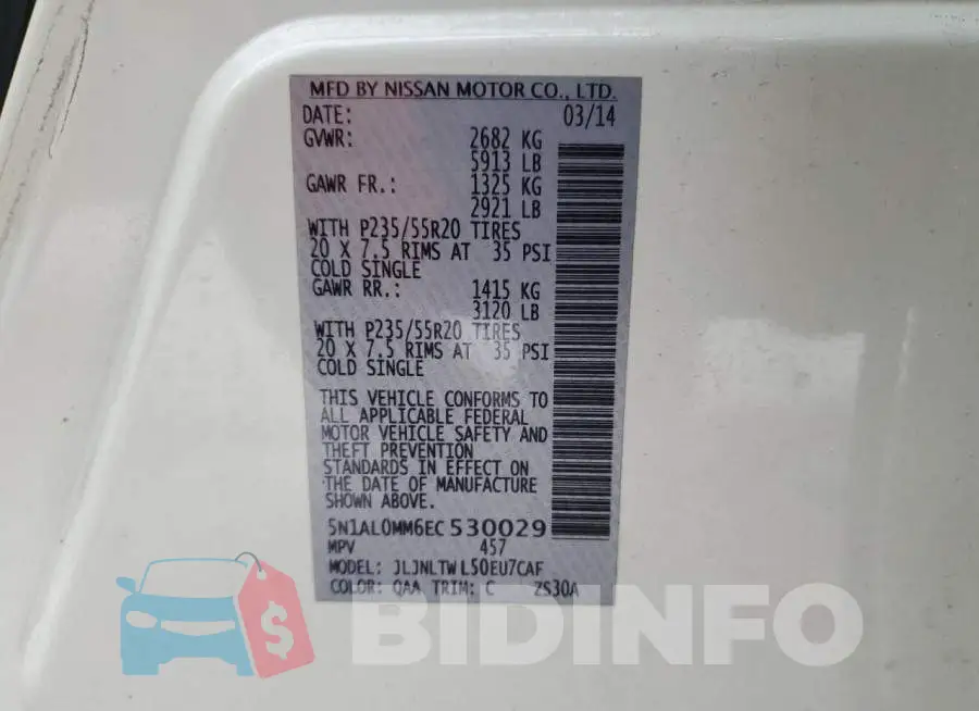 5N1AL0MM6EC530029 Photo# 13