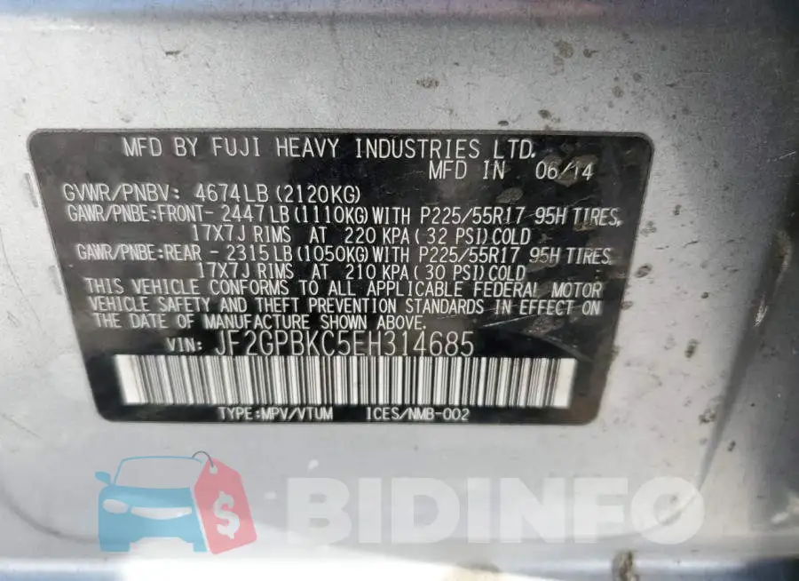 JF2GPBKC5EH314685 Photo# 13