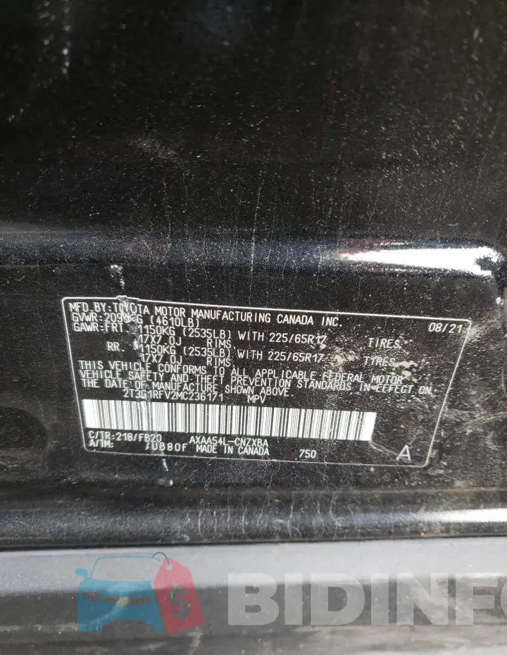 2T3G1RFV2MC236171 Photo# 10