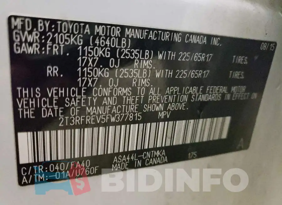 2T3RFREV5FW377815 Photo# 13