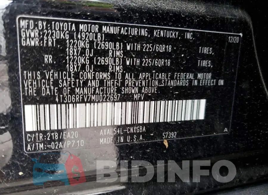 4T3D6RFV7MU022697 Photo# 12