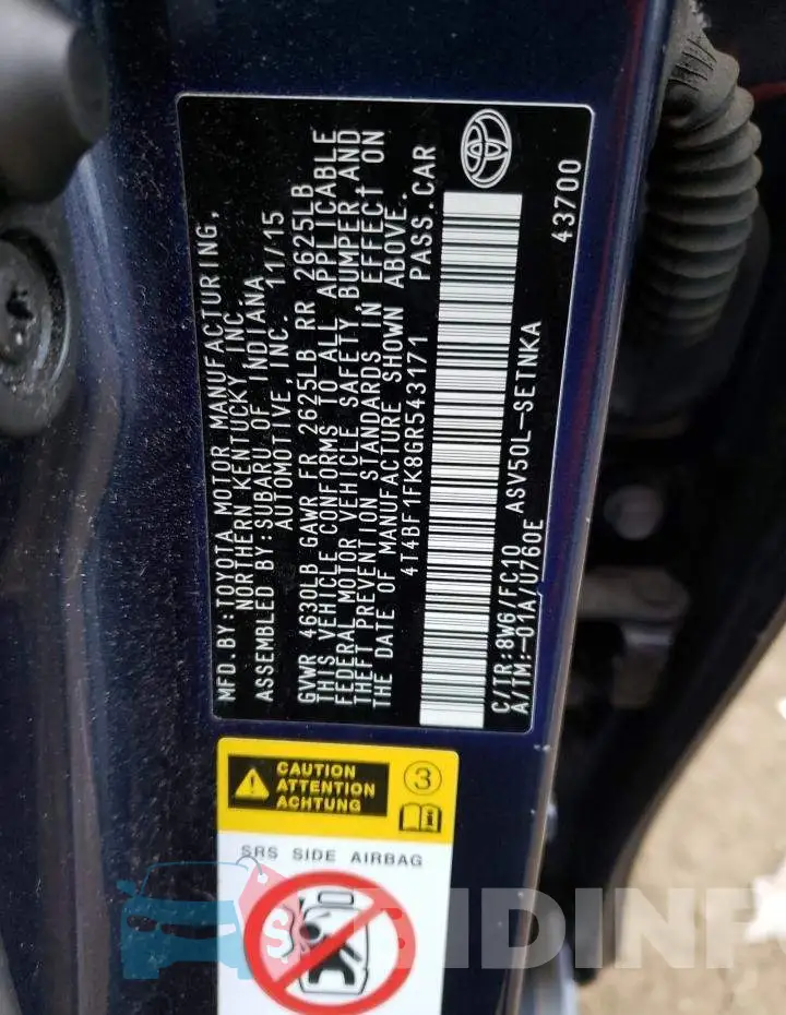 4T4BF1FK8GR543171 Photo# 13