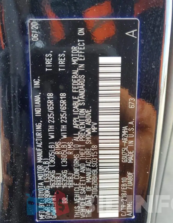 5TDGZRBH9LS031518 Photo# 14