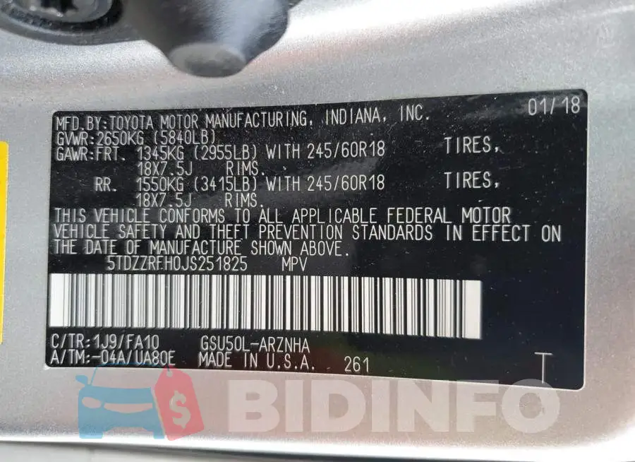5TDZZRFH0JS251825 Photo# 14