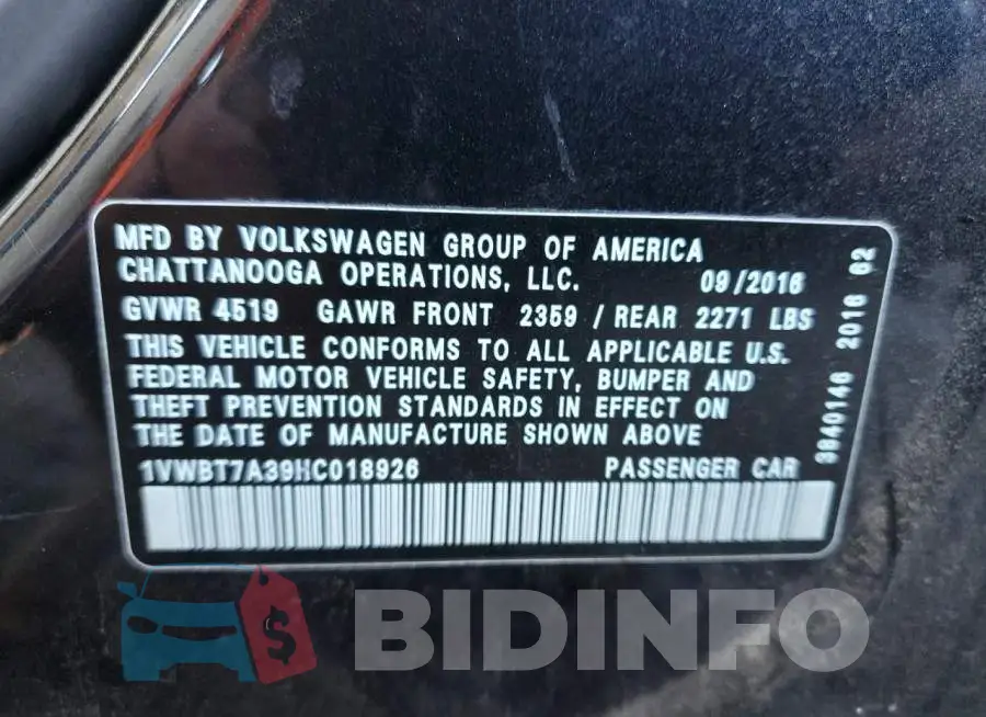 1VWBT7A39HC018926 Photo# 12