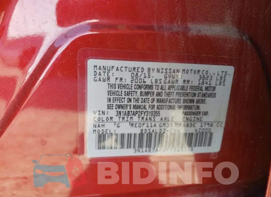 3N1AB7AP2FY319355 Photo# 12