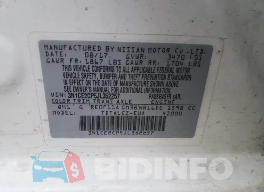 3N1CE2CP5JL352257 Photo# 12