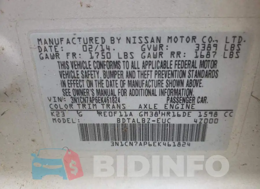 3N1CN7AP6EK461824 Photo# 13