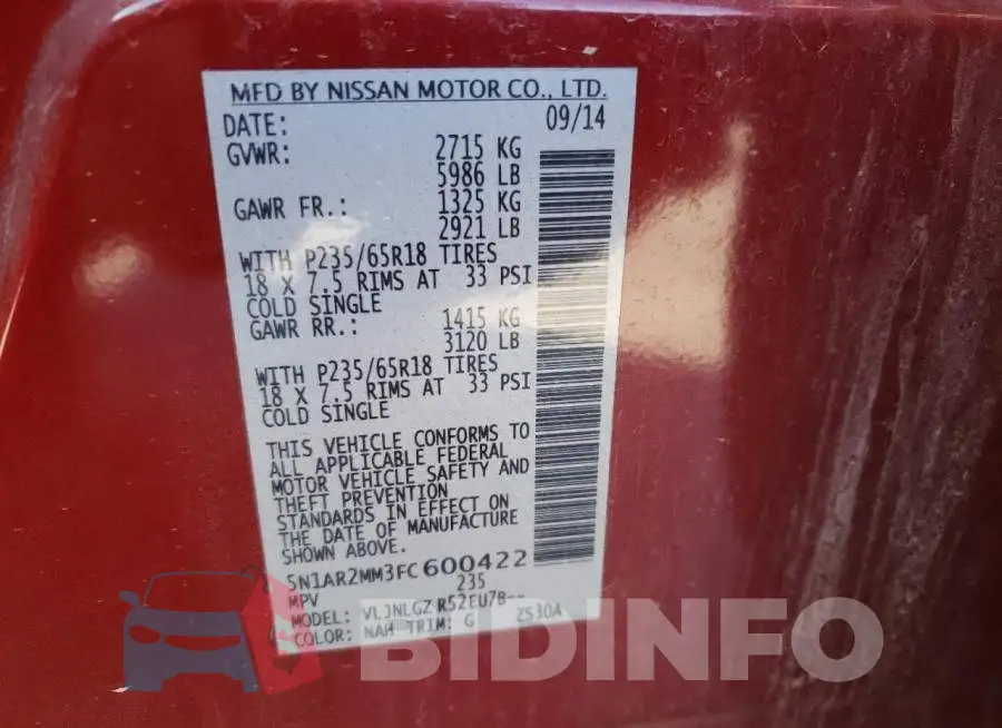 5N1AR2MM3FC600422 Photo# 13
