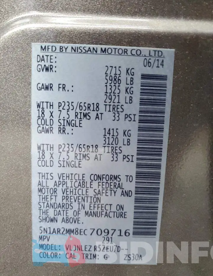 5N1AR2MM8EC709716 Photo# 14