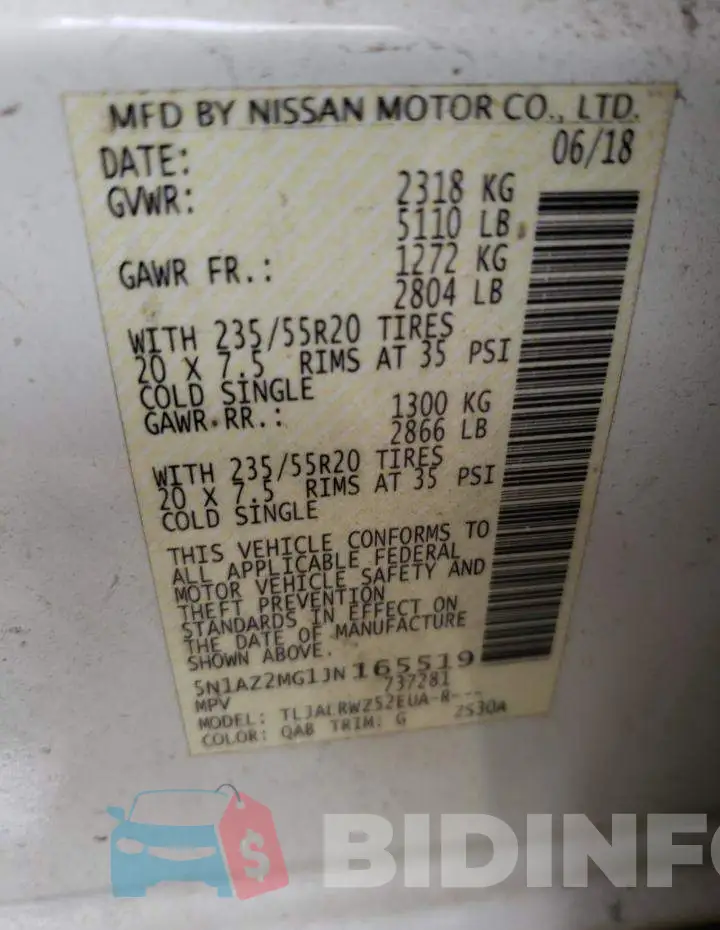 5N1AZ2MG1JN165519 Photo# 14