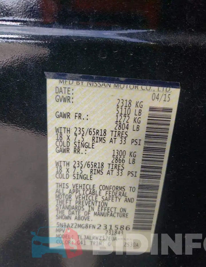 5N1AZ2MG8FN231586 Photo# 14