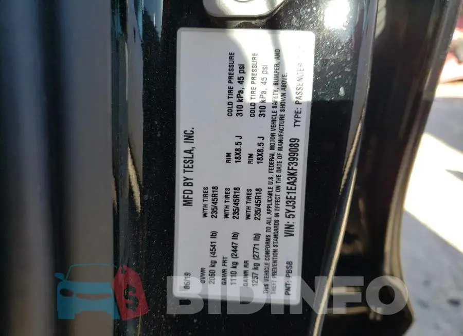 5YJ3E1EA3KF399089 Photo# 12