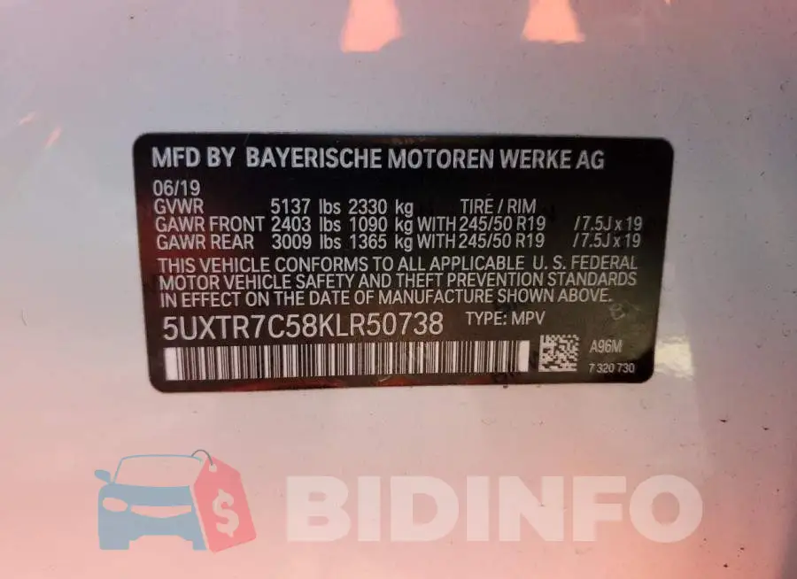 5UXTR7C58KLR50738 Photo# 13