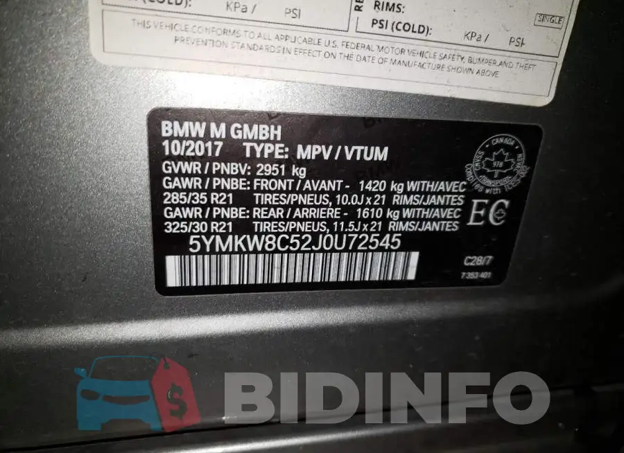 5YMKW8C52J0U72545 Photo# 12