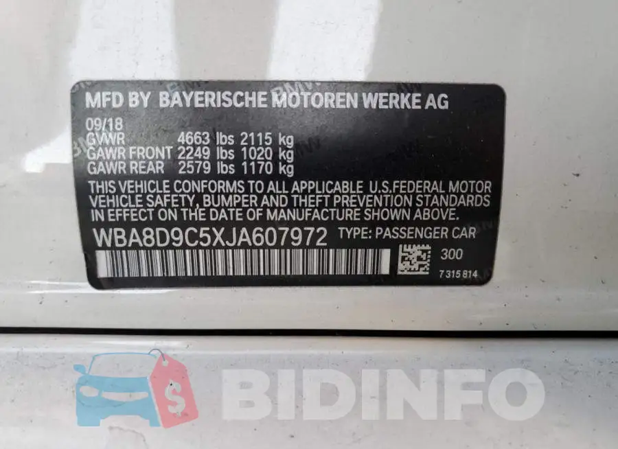 WBA8D9C5XJA607972 Photo# 12