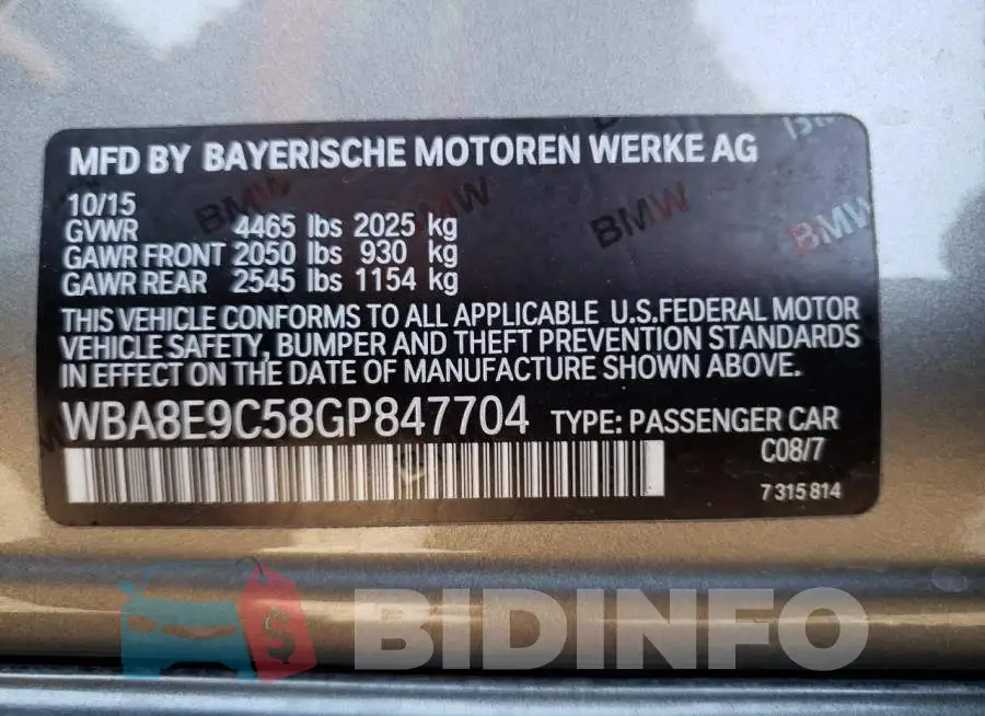 WBA8E9C58GP847704 Photo# 13