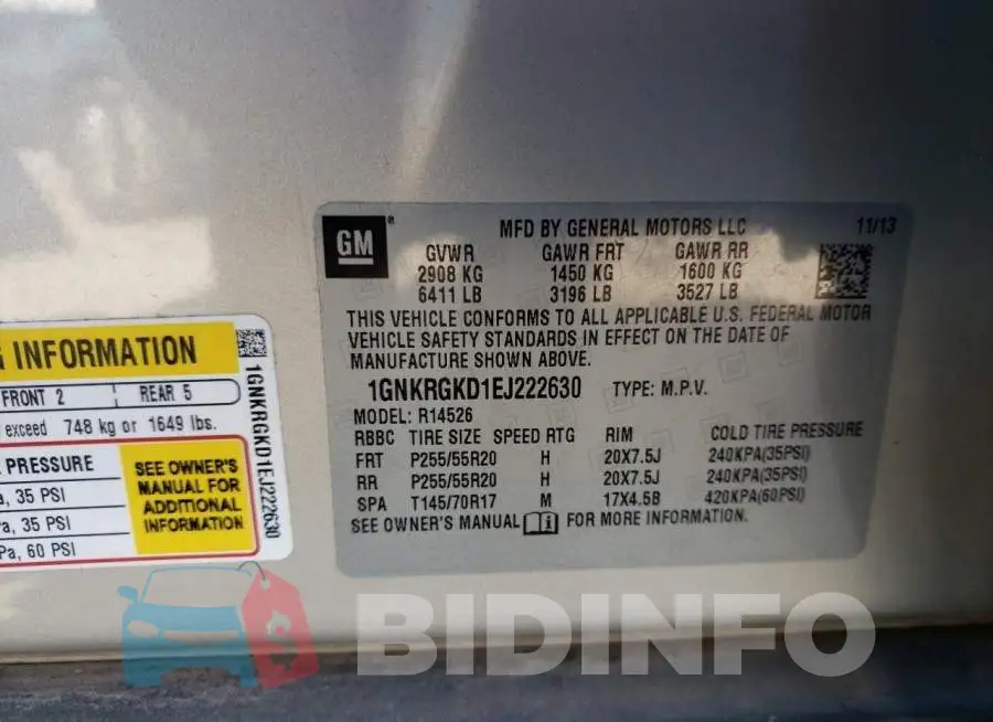 1GNKRGKD1EJ222630 Photo# 13