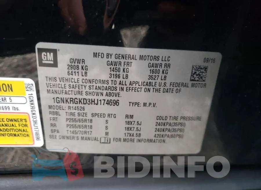 1GNKRGKD3HJ174696 Photo# 12