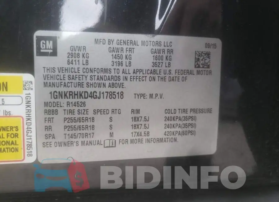 1GNKRHKD4GJ178518 Photo# 13