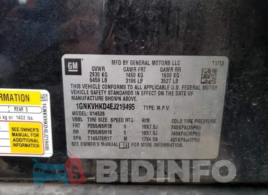 1GNKVHKD4EJ219495 Photo# 10