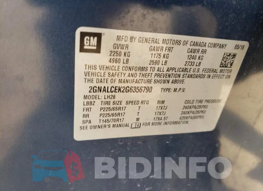 2GNALCEK2G6356790 Photo# 14