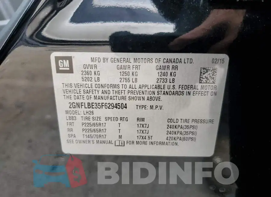 2GNFLBE35F6294504 Photo# 10