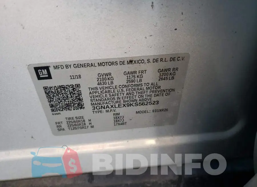 3GNAXLEX9KS562523 Photo# 13