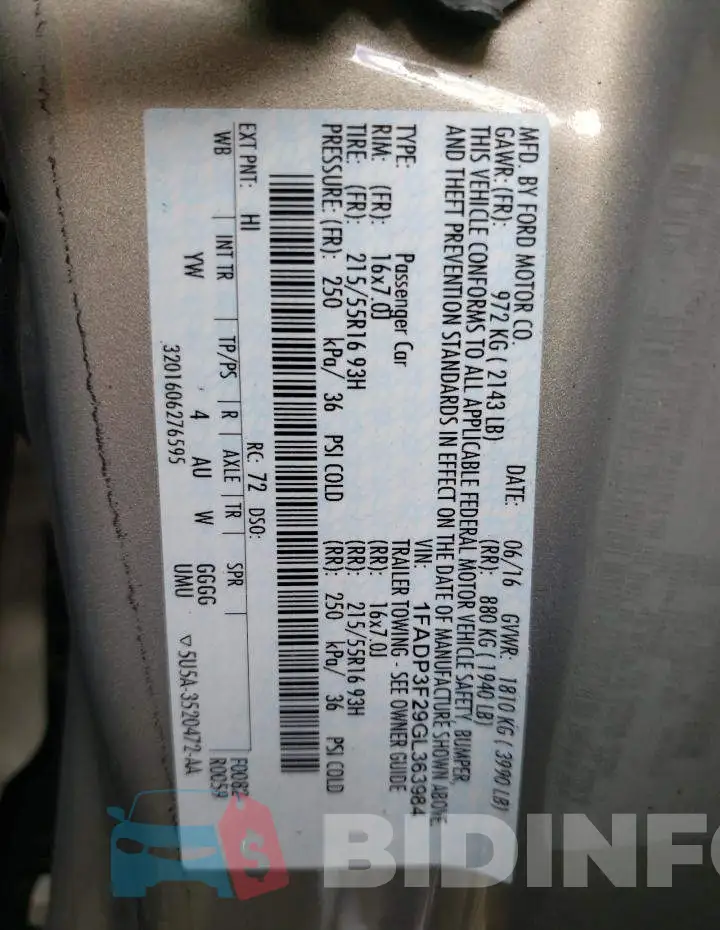 1FADP3F29GL363984 Photo# 13
