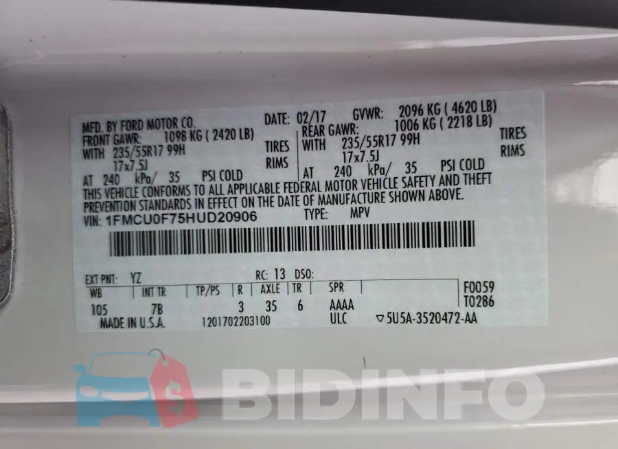 1FMCU0F75HUD20906 Photo# 13