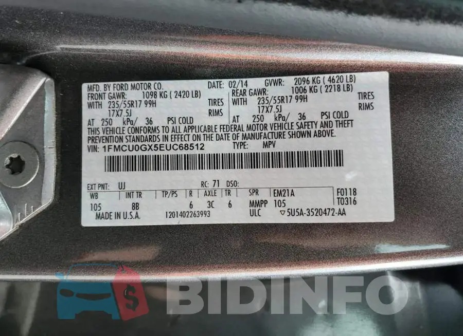 1FMCU0GX5EUC68512 Photo# 13