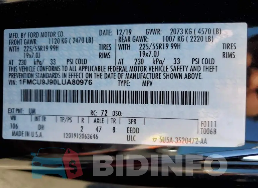 1FMCU9J90LUA80976 Photo# 10