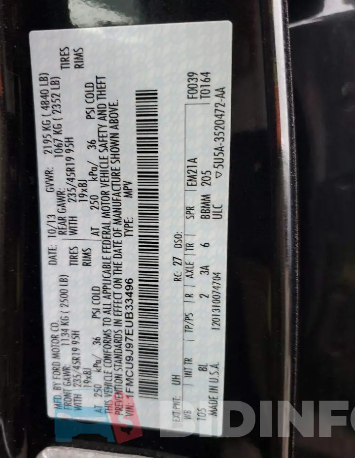 1FMCU9J97EUB33496 Photo# 12