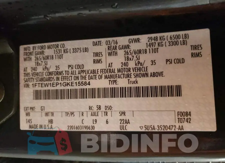 1FTEW1EP1GKE15584 Photo# 12