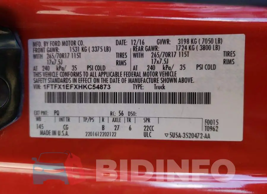 1FTFX1EFXHKC54873 Photo# 12