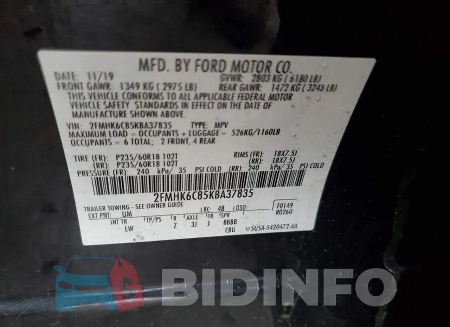2FMHK6C85KBA37835 Photo# 12