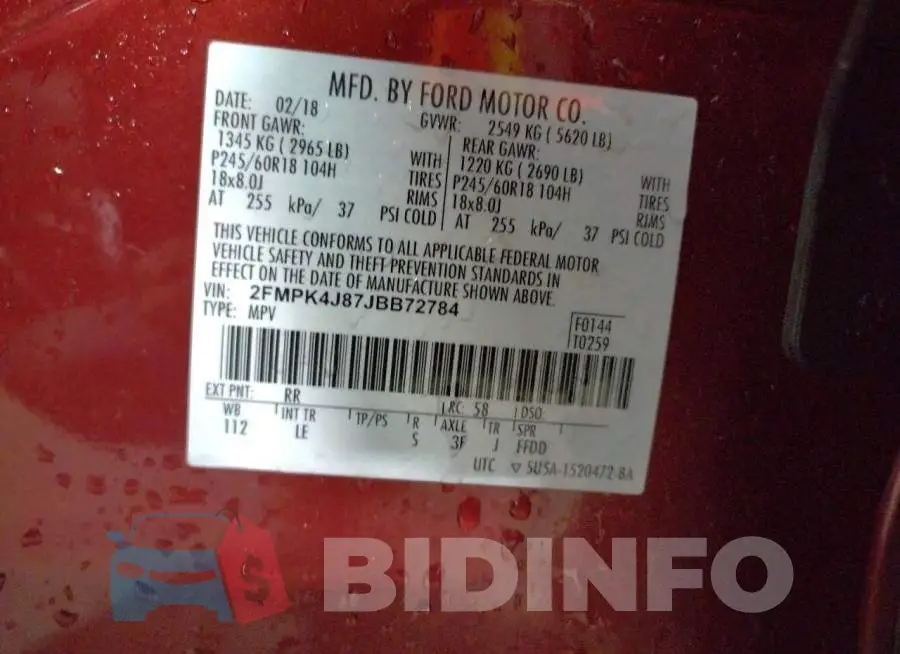 2FMPK4J87JBB72784 Photo# 13