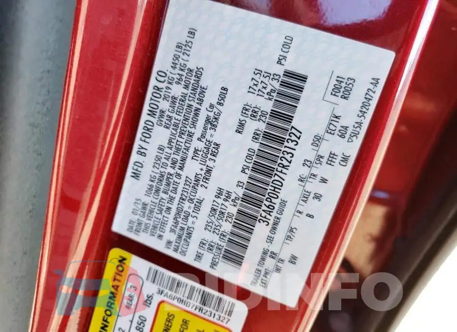 3FA6P0HD7FR231327 Photo# 12