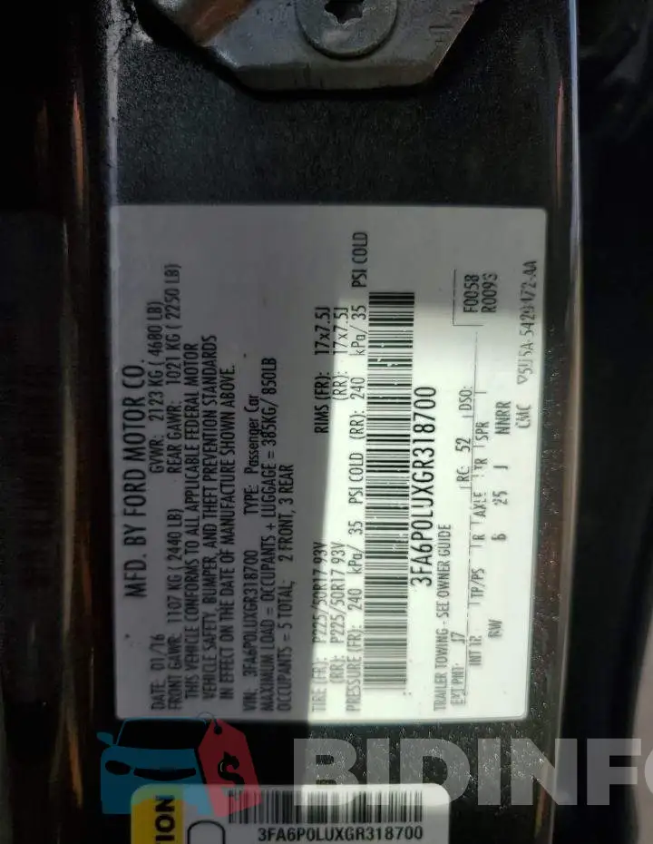 3FA6P0LUXGR318700 Photo# 12