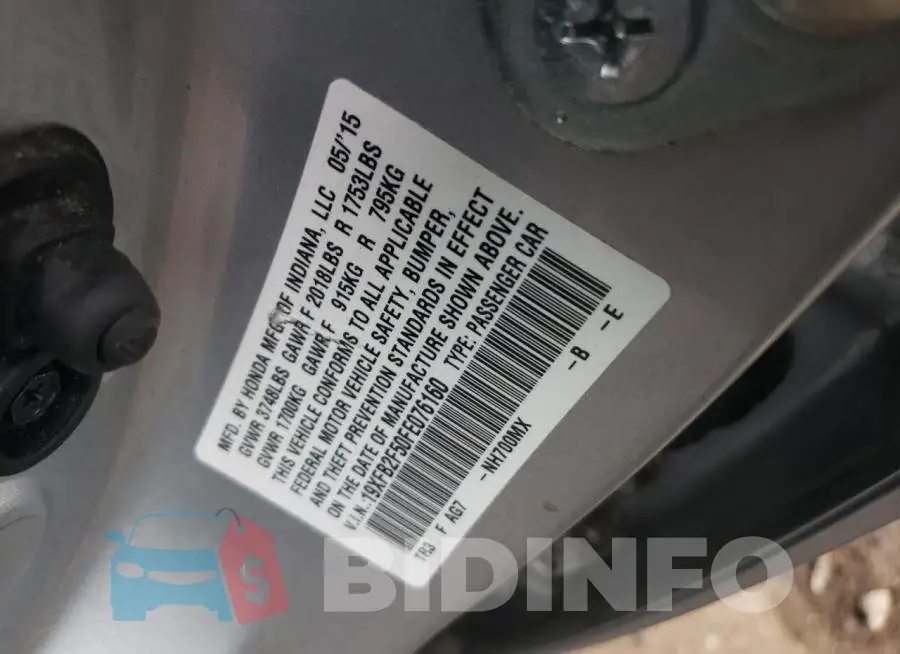 19XFB2F50FE076160 Photo# 12