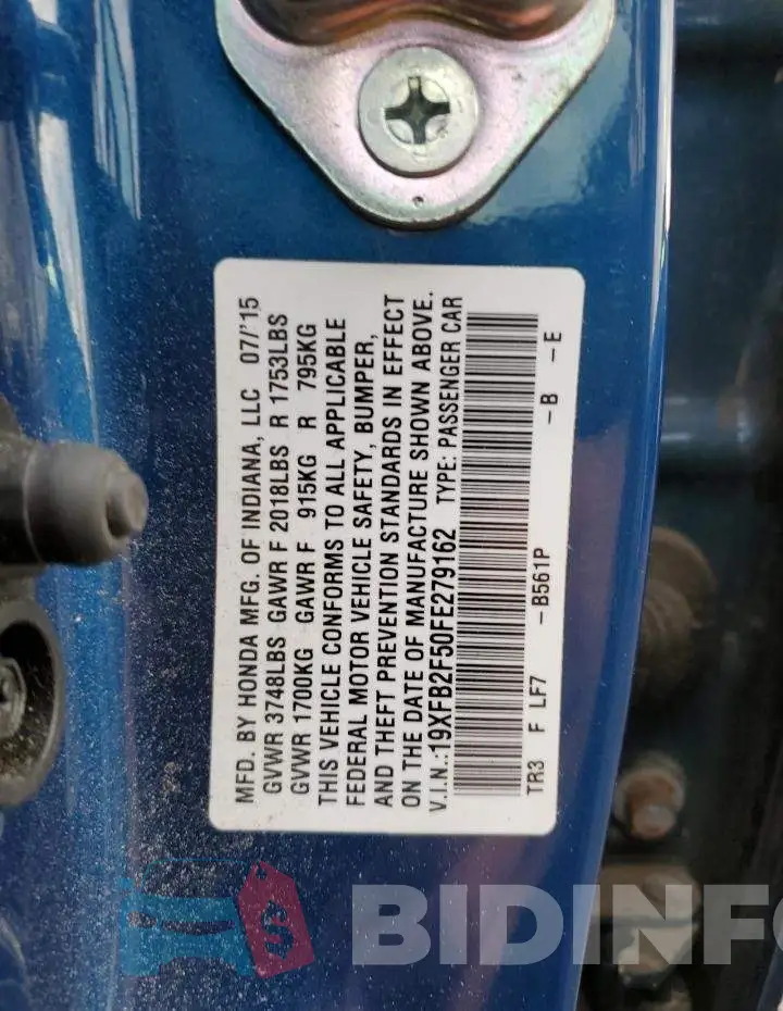 19XFB2F50FE279162 Photo# 12